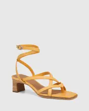 Juno Yellow Ochre Leather Block Heel Sandal