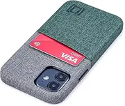 Dockem Wallet Case for iPhone 12 Mini: Built-in Metal Plate for Magnetic Mounting & 1 Credit Card Holder Slot: 5.4" Luxe M2, Canvas Style Synthetic Leather (Green and Grey)