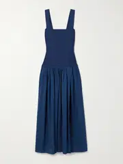 [La Ligne] La Ligne - Stretch-knit And Gathered Linen-blend Midi Dress - Indigo - small small Blue