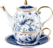 Tea for One Teapot and Cup Set, Vintage Floral Porcelain Tea Set for One, Bone C