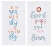 New C&F 2 Piece Embroidered Summer Themed Flour Sack Kitchen Towel Set