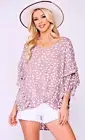 New GIGIO S L Mauve Cream Dot Print Crepe Tassel Tie Top Hi-Lo Hem Oversized