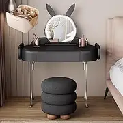 Telescopic Dresser,Dressing Table with Cosmetic Bag and Stool,Makeup Vanity Table with Mirror Brightness Adjustable(Black,Without Side Cabinet_100CM)