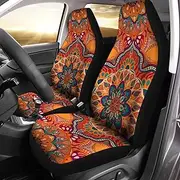 Bulopur Red Boho Mandala Flowers Printed Car Seat Covers for Women Men Xmas Car Decor Protective Seat Cushion for Sedan SUV Truck Auto