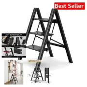 Heavy-Duty Anti-Slip Step Stool - 3 Step Aluminum Ladder, Lightweight Design