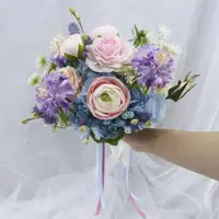 在飛比找momo購物網優惠-【HUGO DECO 榆果傢飾】粉陸蓮藍繡球捧花(擬真花/婚