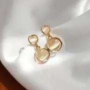Cats Eye Stone Earrings 1 Pair - 925 Silver Needle Earrings - Gold - One Size