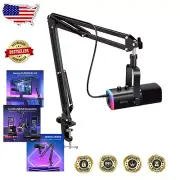 XLR/USB Gaming Mic with Headphone Jack, Adjustable Boom Arm & Custom Lighting