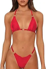 MIKETAI Sexy Bikinis for Women 2 Piece Bikini Spaghetti Strap Swimsuits Solid Color Bathing Swimwear Triangle Bathing Suit