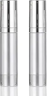 2Pcs 50ml/1.7oz Silver Plastic Airless Pump Bottle Empty Refillable Lotion Cosmetic Pump Dispensers Vacuum Bottle Travel Foundation Containers for Toner Cream