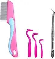 Dog Tick Remover Tool Dog Comb Tweezer Set,Pink Flea Comb For Cats,Dogs,Painlessly Tick Remover Tool Set for Dogs Cats and Humans Pets(3+1+1 Pack)