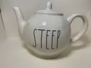 Rae Dunn Round Ivory/Balck Letters Teapot “STEEP” Artisan Collection by Magenta