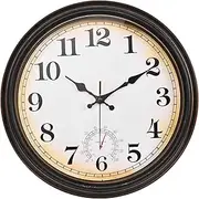 Yoiolclc Large Outdoor Clocks Waterproof with Thermometer Vintage Rustic Wall Clock for Pool Garden Patio Home Decor(16 Inch,Bronze)