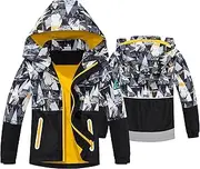 [KEOYA] Boys Girls Fleece Lined Jacket Lightweight Hooded Windbreaker Coat Zipper Spring Fall Raincoat Outwear