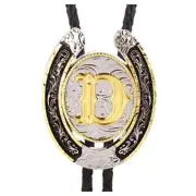 Bolo Tie for Men- Golden Initial Letter ABCMJR to Z Western Cowboy Bolo Tie D