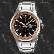 Casio EF-342D-1A5 Men's Edifice Black Gold Analog Watch Steel Multi-Dial 100M WR
