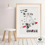 Boy Nursery, Bedroom Wall Art Prints Love you to the moon and back, personalised