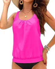 Yonique Womens Blouson Tankini Top No Bottom Loose Fit Swim Top Modest Tank Top
