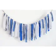 Blue Fabric Garland Rag Bunting Beach Wall Décor Boho Party Backdrop 4th July