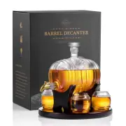 Whiskey Barrel Decanter Set - Bookshelf Bourbon Barrel, Liquor Dispenser Birt...