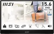 MSI PRO MP161 E2U 15.6" Eye Care(PC,Laptop,Mobile)UltraSlim Ergonomic Business Portable Monitor, FHD 1920x1080, IPS, 60Hz, Ergo Kickstand, HDMI&2xUSB-C Port, Built-in Speakers, Black, 3 Year Warranty