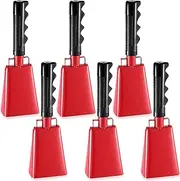 Yeshone 6 Pcs Cow Bells Noise Makers with Handles Cheering Cowbells for Sporting Events Musical Hand Percussion Cowbells Solid Football Cowbell Loud Call Bell Hand bells for School, Red (Small)