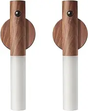 LANDGOO Motion Sensor Night Lights, Magnet Body Sensor Hallway, Rechargeable LED Light Portable Stairway, Wooden Wall Sconce Decor Battery Powered Cabinet Lights (Walnut Wood 2PCS)