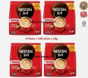 4x NESCAFE 3 in 1 Blend & Brew Original Coffee Sachets - 100 Sticks Fresh Stock