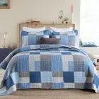 PANGUSHAN Quilts Set Queen Size,100% Cotton Patchwork Plaid Quilt Bedding Set...