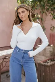 [PUP14] Emmerson Long Sleeve Knit Top - White XL White