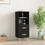 Sideboard Buffet Table Bar, Black Engineered Wood Storage Cabinets, Kitchen Dining Room Furniture, Shelves and Drawers for Living Room, 34.5x34x90 cm