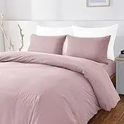 4PCS Quilt/Duvet Cover Flat Sheet Pillowcase Bedding Set Ultra Soft 100% Washed Cloth Cotton (Pink, Queen)