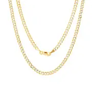14K Yellow Gold 4mm Mens Solid Diamond Cut Pave Curb Cuban Chain Necklace 28"