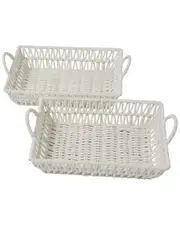 The Novogratz Set of 2 White Cotton Handmade Woven Storage Basket with Handles