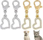 4pcs Heart Collar Pendants for Cat Dog Valentine Charms Brass Rhinestone Pet Collar Pendants Clip-on Charms for Bag Decor Keychain Pet Necklace Jewelry Making Training Home Decor, Brass