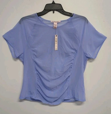 Victoria's Secret Crew Neck Sheer Mesh Ruched Top Shirt Size XL Blue (81074)