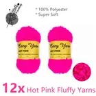 12x Hot Pink Fluffy Knitting Yarn Feather Soft Cozy Fur Wool Ball Crochet Thread