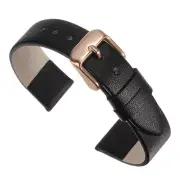 Genuine Leather Band 18mm Flat Leather Watch Strap Black/Rose Gold Buckle