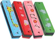 BIUDECO Educational Musical Instrument for Boys and Girls 4pcs Wooden Harmonicas Toddlers Harmonica Set for Music Parties for Children