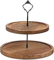 Wood Cupcake Stand, 2 Tiers Wood Cupcake Holder Round Tiered Display Stand Detachable Cupcake Serving Tray Decorative Dessert Serving Stand Cookie Stand for Home Party Office(Dark Brown,Double-Deck)