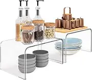 Set of 2 Clear Cabinet Organizer Riser Stand, Shelf Organizer for Kitchen Storage, Display Pantry Shelf Room Decor Countertop Desk Shelves, Retail Display Stand