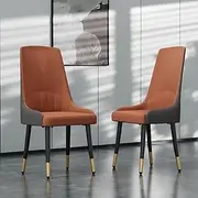 Leather Dining Chairs Set of 2 : Faux Leather Upholstered Dining Chairs Elegant Luxury Ergonomics Thick Seat High Back Large Chair for Kitchen,Dining,Living Room,Orange & Grey