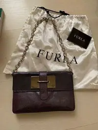 在飛比找旋轉拍賣優惠-FURLA 深紫 手拿 晚宴 側背包（義大利製）