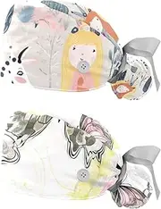 [YTYVAGT] 2-Pc,Nurse Scrub Caps,Scrub Hats with Buttons and Cotton Sweatband,Abstract Flower Leaves Pattern