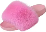 [KEOYA] Women's Faux Fur Slides Open Toe Cute Fur Slippers Indoor Outdoor Furry Slide Sandals