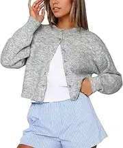 [Cioatin] Women Y2K Open Front Button Down Crop Sweater Cardigan Long Sleeve Lightweight Knit Pullover Fall Outfits Tops