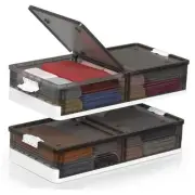Foldable 2Pack Rolling Under Bed Storage with Wheels - Plastic Underbed