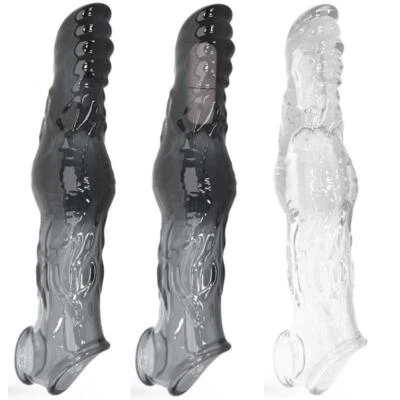 Penis-Extender-Girth-Enhancer Realistic Sleeve Sheath BIG Male Condoms Reusable