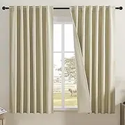DUALIFE Oatmeal Linen Blackout Curtains Back Tab and Rod Pocket Thermal Insulated Light Blocking Drapes for Bedroom 2 Panels Set 50X72 Inches