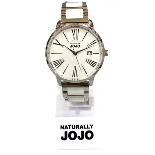 NATURALLY JOJO 大錶徑半陶瓷羅馬字藍寶石水晶玻璃鏡面防水石英腕錶（白）38mm_JO96939-80F